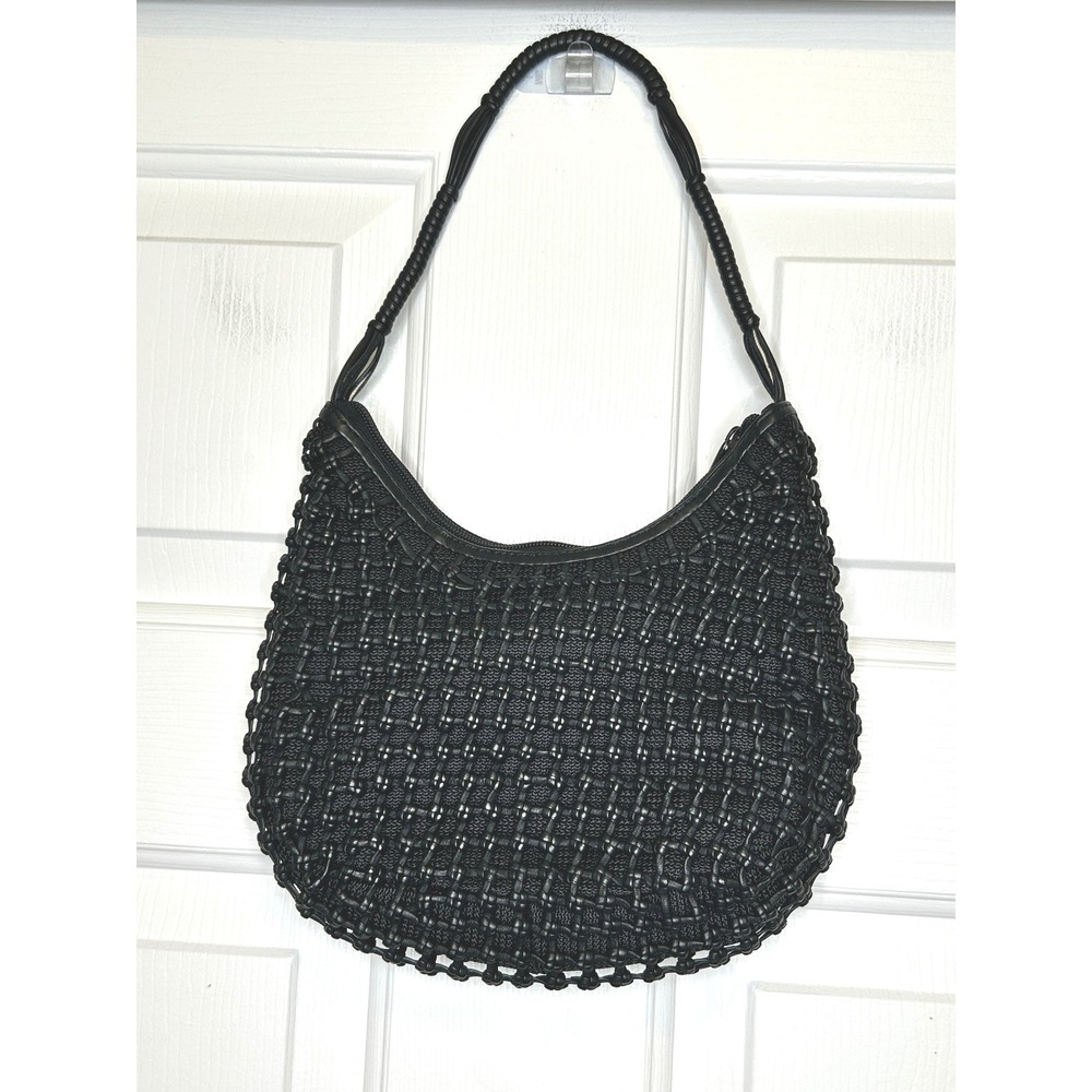 COBO Woven Hobo Shoulder Bag Black Braided Strap